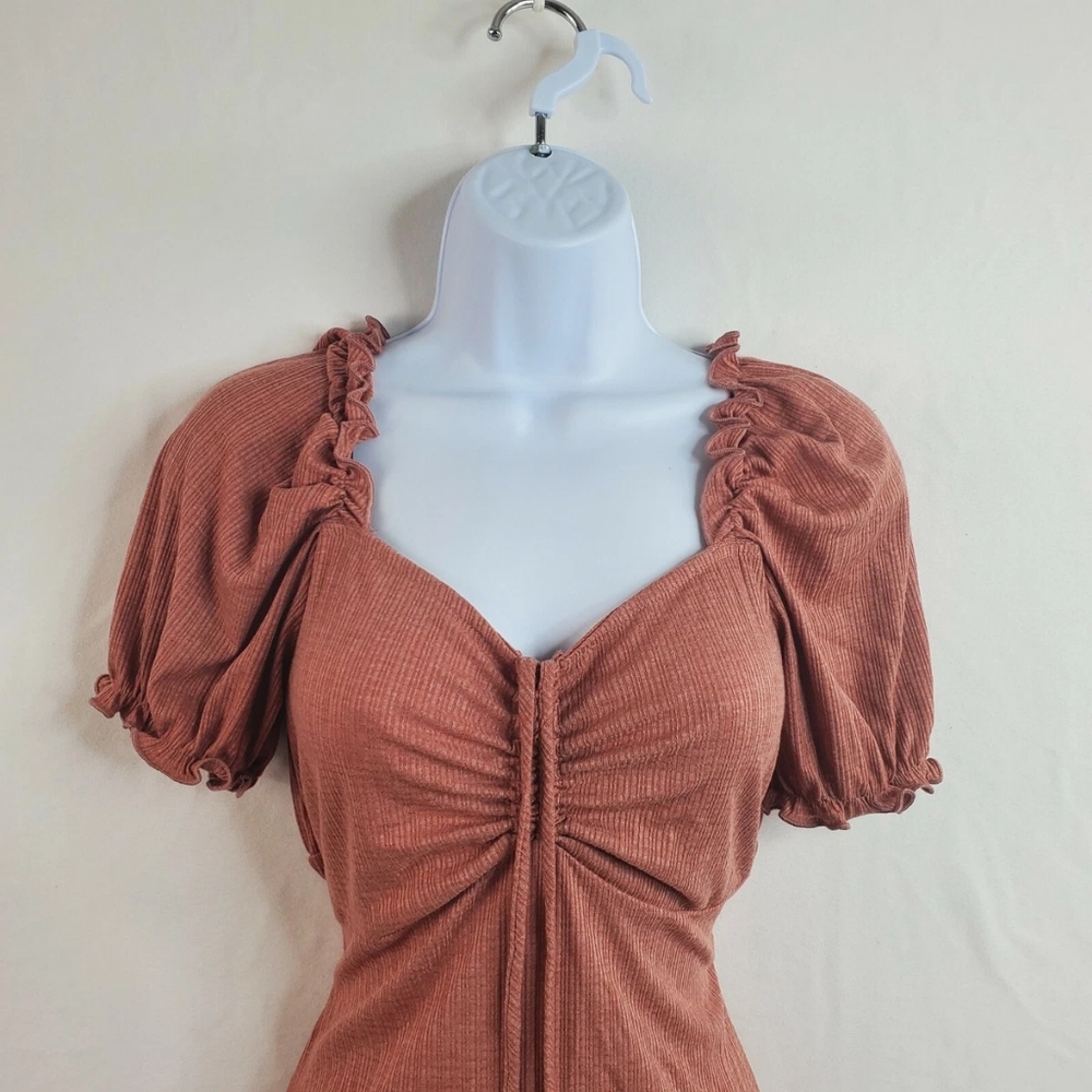 AMARYLISS Puff Sleeve Puff Rouched Dress in Rust - Picture 10 of 13